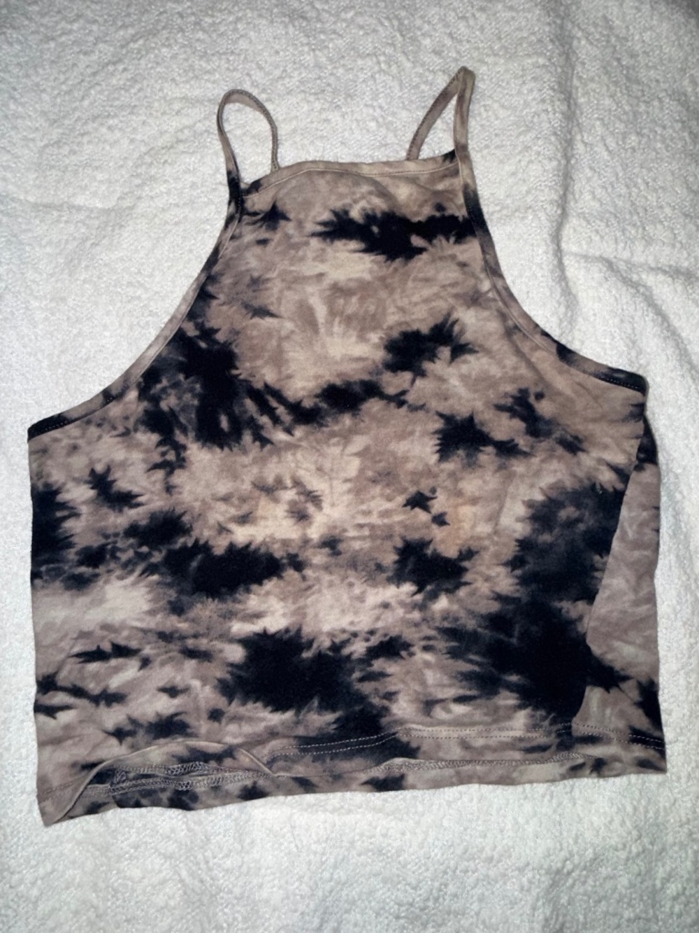 Nollie Brown Black Tie Dye Halter Crop Tank Top